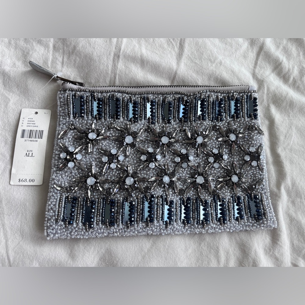 Anthropologie Silver Beaded Clutch